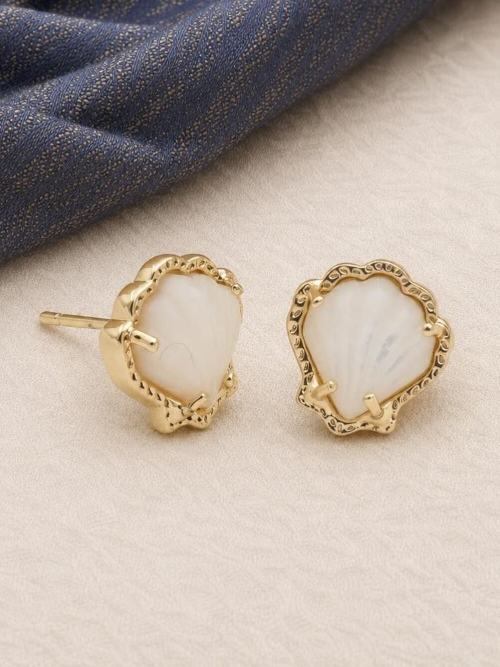 Kendra Scott Brynne Shell Gold Ivory Mother-of-Pearl Stud Earrings - Picture 2 of 2